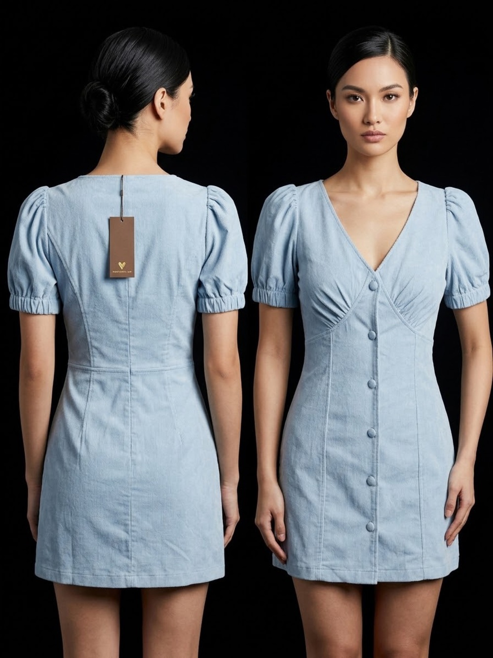 Lulu's Powder Blue V-Neck Button Mini Dress